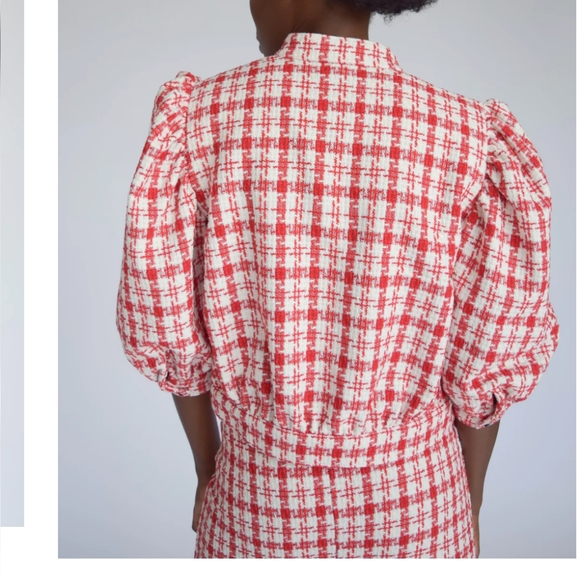 Never A Wallflower Button up Tweed Jacket Red & White - Picture 15 of 16